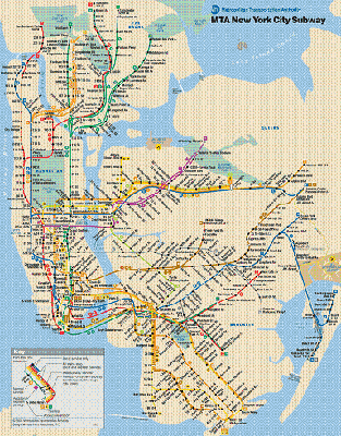 Kort over New York subway, metro